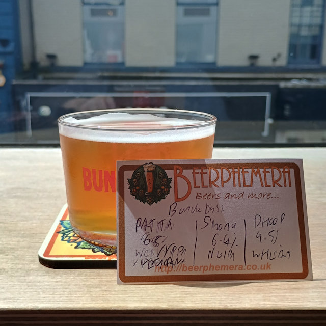 Third of PATTA by Bundobust and Verdant Brewing Co. (6.8% West Coast Rye IPA), taken at Bundobust, Liverpool on 3/6/26. I don't know why I took glass pics, as I had the pump images.
